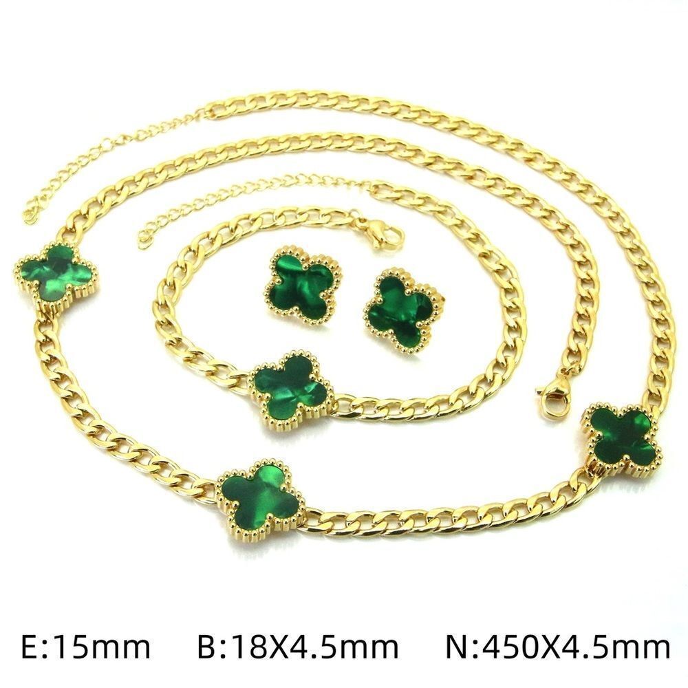 Emerald Green Clover Jewelry Set 18K GP